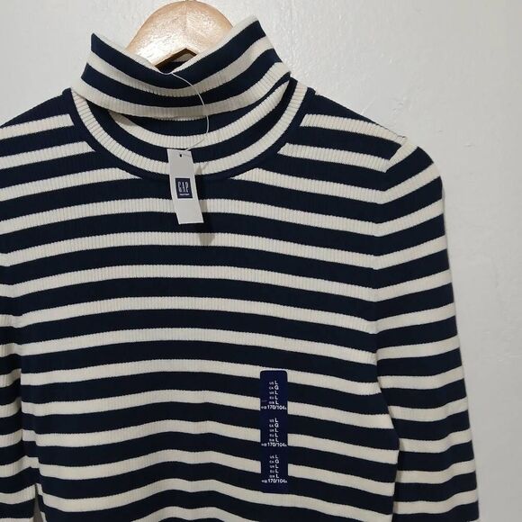 Gap womens large classic stripe turtleneck sweater blue white cotton nylon - Picture 2 of 7